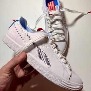 Mens Size 10  Puma Clyde Low White Leather Foil Retro Casual Shoes 385705-01